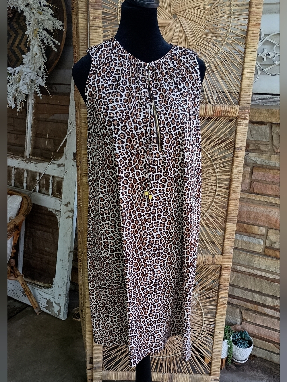 MICHAEL Michael Kors Leopard Print Shift Dress in Brown and Black_XL